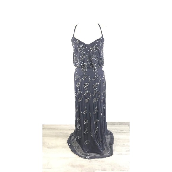NWT ADRIANNA PAPELLE Womens Sz 6 UK10‎ Blouson Beaded Spaghetti Strap Gown Dress - Picture 1 of 12